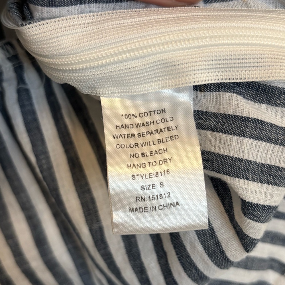 ADELINE Blue and White Striped Blouse with Floral Embroidery - Picture 9 of 12